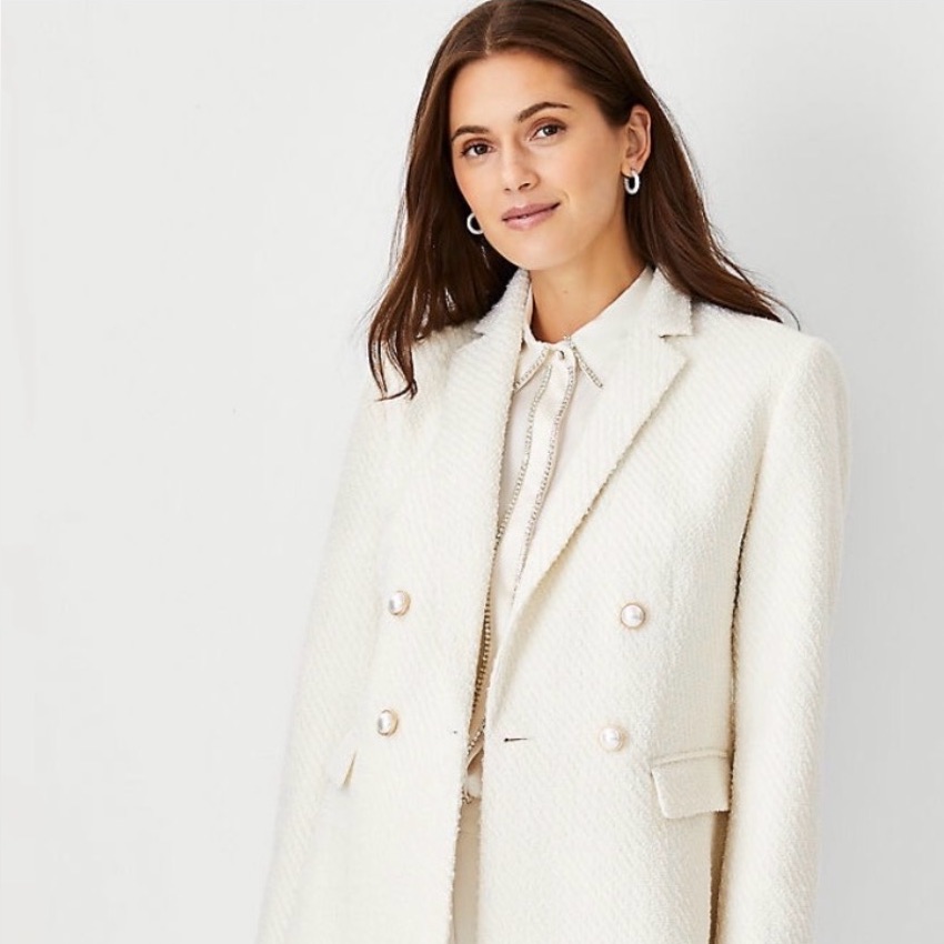 Ann Taylor Cream Blazer With Pearl Accents